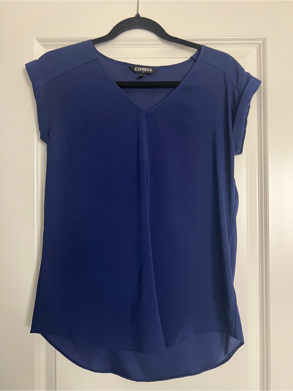Express Women's V-Neck Short Sleeve Blouse - Navy Blue size XS